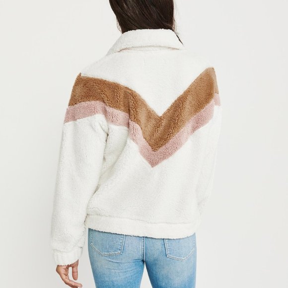 Chevron stripe, zipper front teddy sweatshirt - Picture 2 of 5